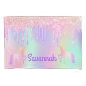Unicorn roze glitter regenboogkleurige monogram kussensloop (Voorkant)