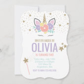 Unicorn roze goudglitter verjaardagsuitnodiging kaart (Voorkant)