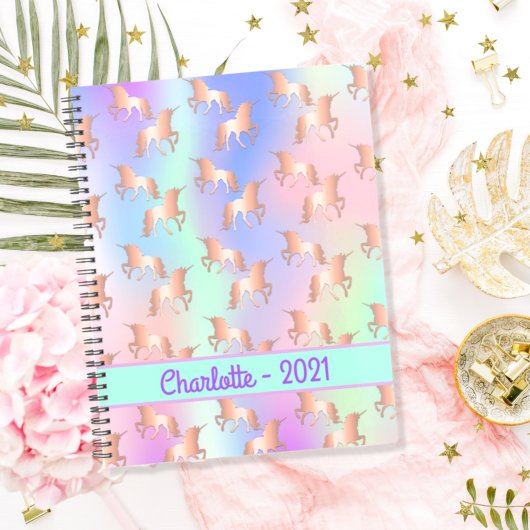 Unicorn roze irdescent roos goudnaam 2022 planner