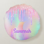 Unicorn roze paarse glitter druppelt meisje rond kussen (Achterkant)