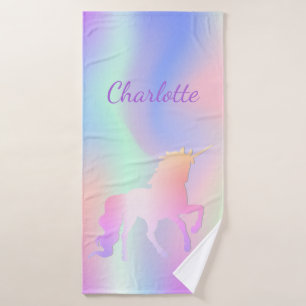 Unicorn roze paarse monogram holografisch badhanddoek
