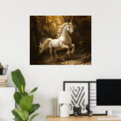 Unicorn Running Through The Forest Painting Poster (Thuiskantoor)