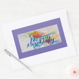 Unicorn schilder Happy Birthday Waterverf Art Re Rechthoekige Sticker