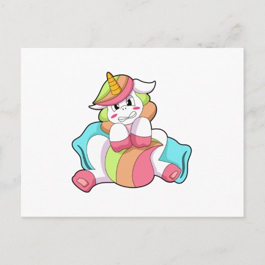 Unicorn Shy with Pillow Briefkaart (Voorkant)