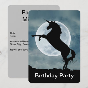 Unicorn Silhouette Full Moon Happy Birthday Party Kaart