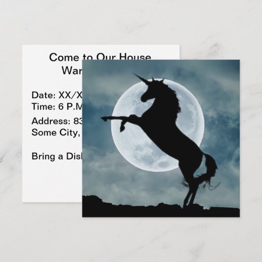 Unicorn Silhouette Full Moon House Warming Kaart (Voorkant / Achterkant)