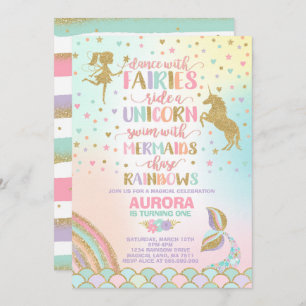 Unicorn Sirène Et Fée Invitation Anniversaire