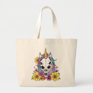 Unicorn Skull Flowers Pastel Goth Soft Grunge Goth Grote Tote Bag