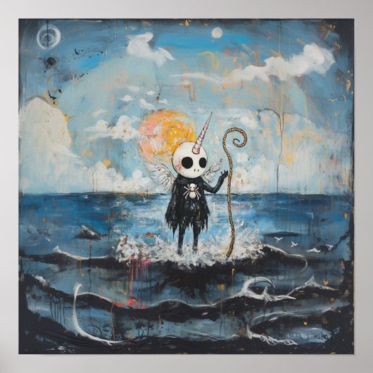 Unicorn Skull Magical Witchy AI Art Matte Value Poster (Voorkant)