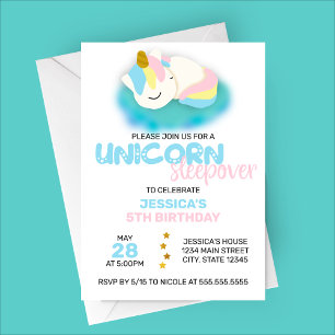 Unicorn Sleepover Kids verjaardagsfeestje uitnodig Kaart