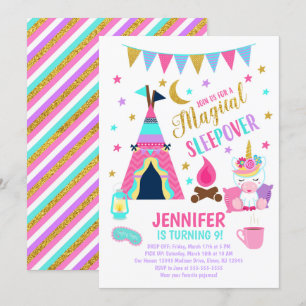 Unicorn Sleepover Party Birthday Invitation Kaart