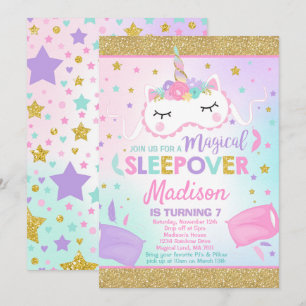 Unicorn Sleepover Party Invitation Slumber Party Kaart