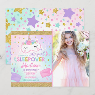 Unicorn Sleepover Party Invitation Slumber Party Kaart