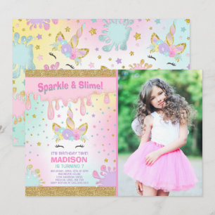 Unicorn Slime Anniversaire Invitation Slime Party