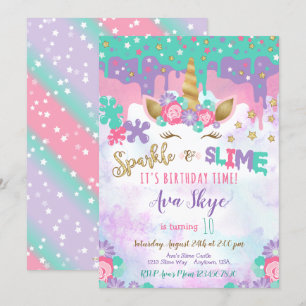 Unicorn Slime Birthday Invitation Slime Party Kaart