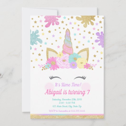 Unicorn Slime Invitation Slime Party Unicorn (Devant)