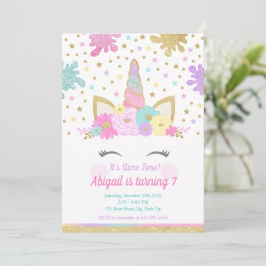 Unicorn Slime Invitation Slime Party Unicorn (Debout devant)