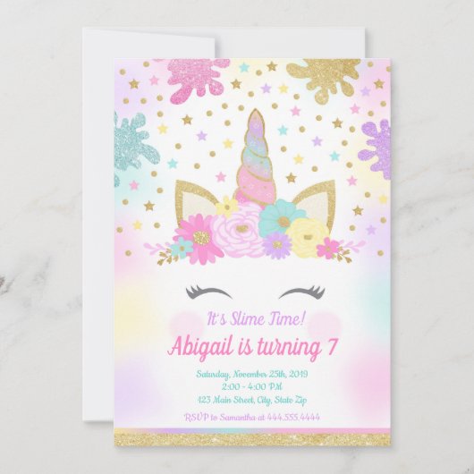 Unicorn Slime Invitation Slime Party Unicorn (Devant)