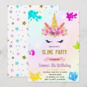 Unicorn slime party-uitnodiging kaart (Voorkant / Achterkant)