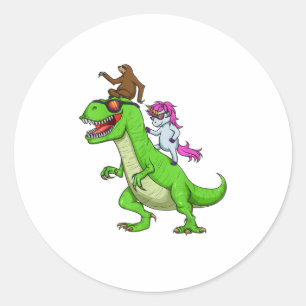 Unicorn Sloth Riding Dinosaur T Rex Cute Fun Ronde Sticker