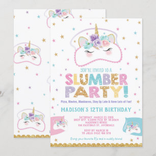 Unicorn Slumber Party Birthday Invitation Pajama Kaart