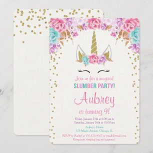 Unicorn slumber party verjaardagsuitnodiging kaart