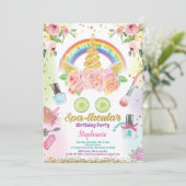 Unicorn spa party verjaardagsuitnodiging waterverf kaart (Staand voorkant)