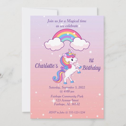 Unicorn Sparkle 1er anniversaire Invitation (Devant)
