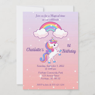 Unicorn Sparkle 1st Birthday Uitnodiging