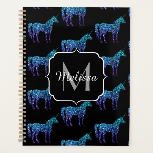 Unicorn Sparkles aqua blue ombre motif Monogramme (Devant)