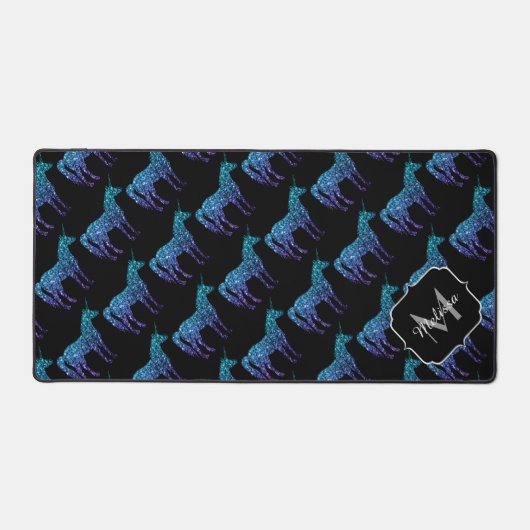 Unicorn Sparkles aqua blue ombre noir Monogramme (Recto)