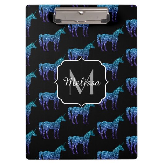 Unicorn Sparkles aqua blue ombre patroon Monogram Klembord (Voorkant)