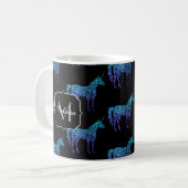Unicorn Sparkles aqua blue ombre patroon Monogram Koffiemok (Voorkant links)