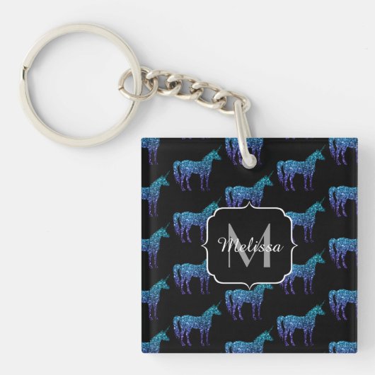 Unicorn Sparkles aqua blue ombre patroon Monogram Sleutelhanger (voorkant)