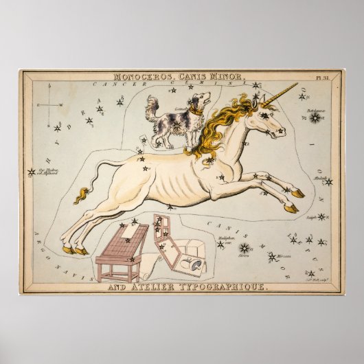  Unicorn Star Constellation Map Afdrukken Poster (Voorkant)