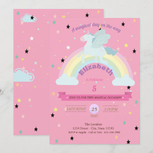 Unicorn, Stars Rainbow Birthday Uitnodiging