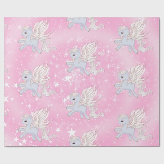 Unicorn Stars Roze Witte Steen Cadeaupapier (Vlak)