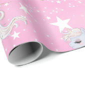 Unicorn Stars Roze Witte Steen Cadeaupapier (Rol Hoek)