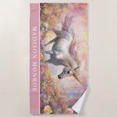 Unicorn strandlaken met aangepaste naam (Voorkant)