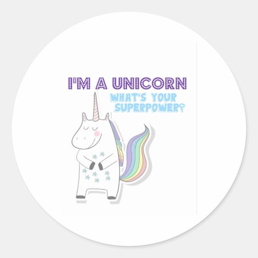 Unicorn Superpower Ronde Sticker (Voorkant)