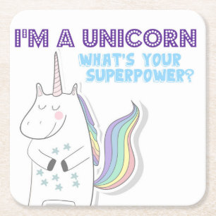 Unicorn Superpower Vierkante Kartonnen Onderzetter