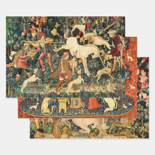 Unicorn Tapestries middeleeuwse klassieker verdedi Inpakpapier Vel (Set)