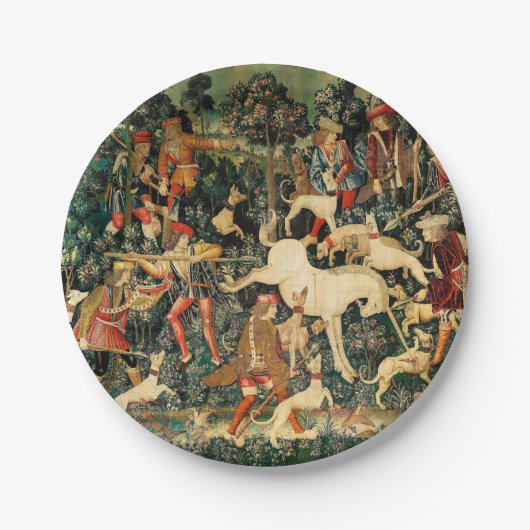Unicorn Tapestries middeleeuwse klassieker verdedi Papieren Bordje (Voorkant)