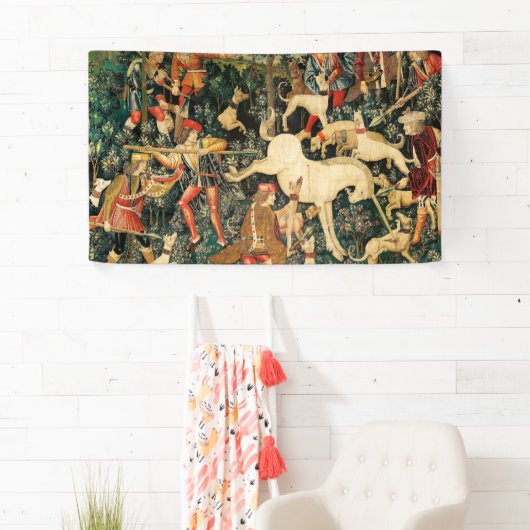 Unicorn Tapestries middeleeuwse klassieker verdedi Spandoek (Insitu)