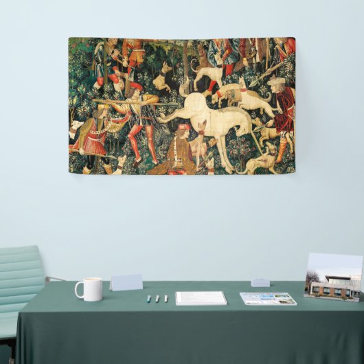 Unicorn Tapestries middeleeuwse klassieker verdedi Spandoek (Beurs)