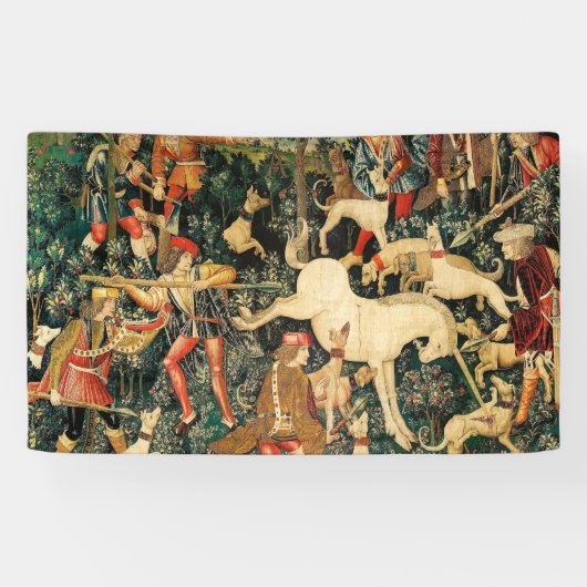 Unicorn Tapestries middeleeuwse klassieker verdedi Spandoek (Horizontaal)