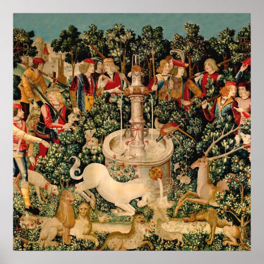 Unicorn Tapestries vond Legend Myth Medieval Art Poster (Voorkant)