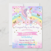 Unicorn tête & fleurs fille invitation anniversair (Devant)