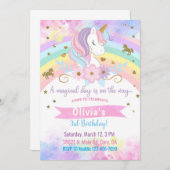 Unicorn tête & fleurs fille invitation anniversair (Devant / Derrière)