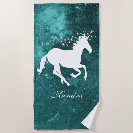 Unicorn turquoise Serviette de plage personnalisée (Devant)